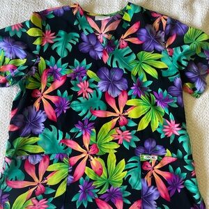 Colorful Floral Scrub Top